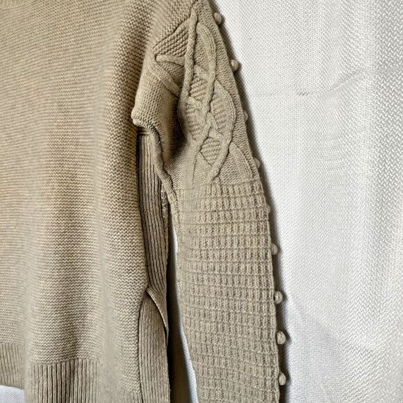 Madewell Beige Merino Wool Cable Knit Crew Neck Long Sleeve Pom Pullover Sweater - Picture 10 of 11